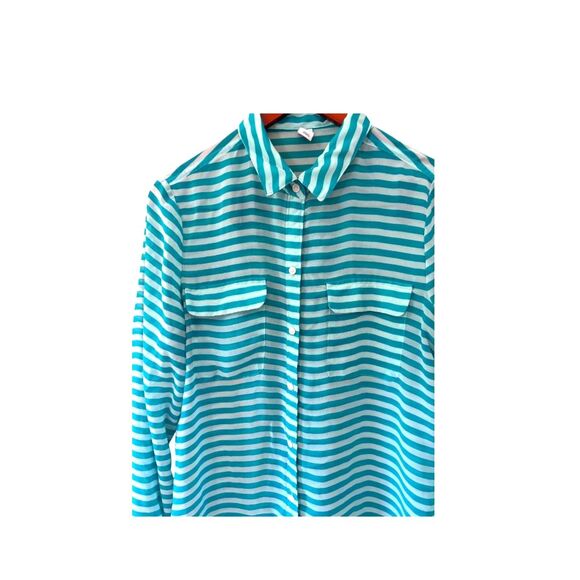 Old Navy Teal Striped Sheer Button-Down Size M Shirt Long Sleeve - Picture 5 of 12